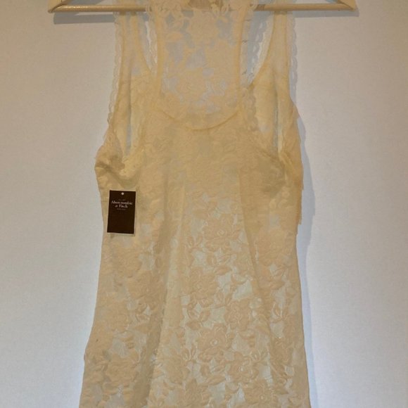 NWT Abercrombie & Fitch Caily Floral Lace Stretch White Tank Women's S - Picture 4 of 8